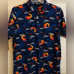 Bugatchi 100% Mercerized Cotton Koi Fish Themed Men’s M Short Sleeve Button Up